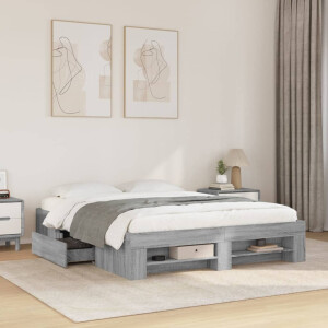 vidaXL Bedframe bewerkt hout grijs sonoma eikenkleurig 150x200 cm