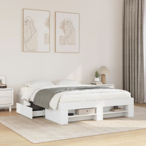 vidaXL Bedframe massief hout wit 140x190 cm