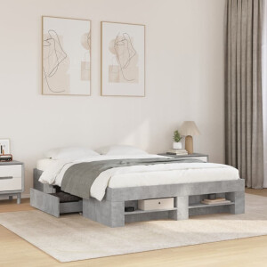 vidaXL Bedframe bewerkt hout betongrijs 140x190 cm
