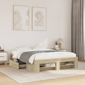 vidaXL Bedframe bewerkt hout sonoma eikenkleurig 135x190 cm
