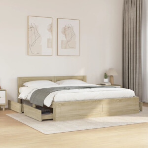 vidaXL Bedframe met hoofdeinde bewerkt hout sonoma eiken 200x200 cm
