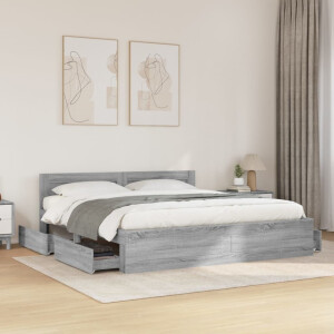 vidaXL Bedframe met hoofdeinde bewerkt hout grijs sonoma 200x200 cm