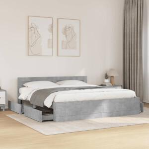 vidaXL Bedframe met hoofdeinde bewerkt hout betongrijs 180x200 cm
