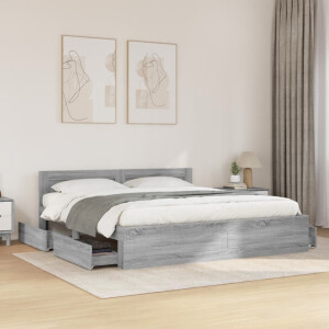 vidaXL Bedframe met hoofdeinde bewerkt hout grijs sonoma 180x200 cm