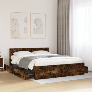 vidaXL Bedframe met hoofdeinde bewerkt hout gerookt eiken 160x200 cm