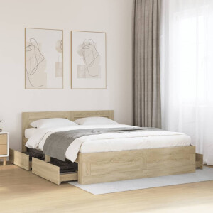 vidaXL Bedframe met hoofdeinde bewerkt hout sonoma eiken 150x200 cm