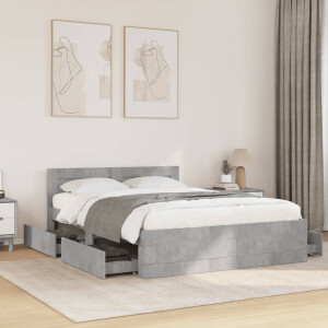 vidaXL Bedframe met hoofdeinde bewerkt hout betongrijs 140x200 cm