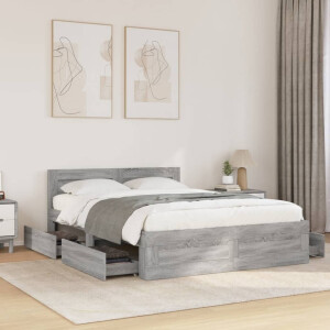 vidaXL Bedframe met hoofdeinde bewerkt hout grijs sonoma 140x200 cm