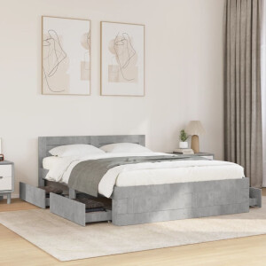 vidaXL Bedframe met hoofdeinde bewerkt hout betongrijs 120x190 cm