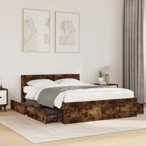 vidaXL Bedframe met hoofdeinde bewerkt hout gerookt eiken 120x190 cm