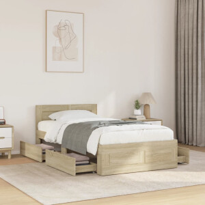 vidaXL Bedframe met hoofdeinde bewerkt hout sonoma eiken 90x190 cm