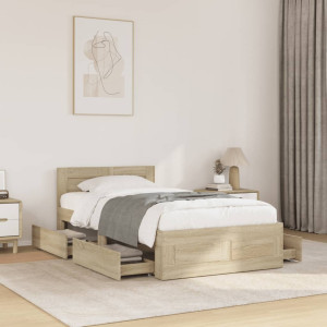 vidaXL Bedframe met hoofdbord bewerkt hout sonoma eiken 75x190 cm