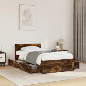 vidaXL Bedframe met hoofdbord bewerkt hout gerookt eiken 75x190 cm