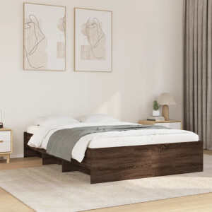 vidaXL Bedframe bewerkt hout bruin eikenkleur 135x190 cm