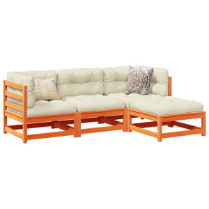 vidaXL 4-delige Loungeset met kussens massief grenenhout wasbruin