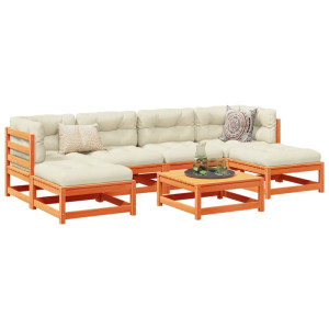 vidaXL 7-delige Loungeset met kussens massief grenenhout wasbruin