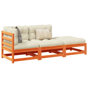 vidaXL 3-delige Loungeset met kussens massief grenenhout wasbruin