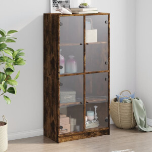 vidaXL Hoge kast met deuren 68x37x142 cm bewerkt hout gerookt eiken