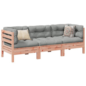 vidaXL 3-delige Loungeset met kussens massief douglas vurenhout
