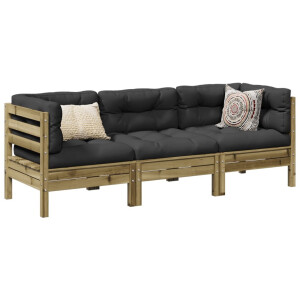 vidaXL 3-delige Loungeset met kussens geïmpregneerd grenenhout