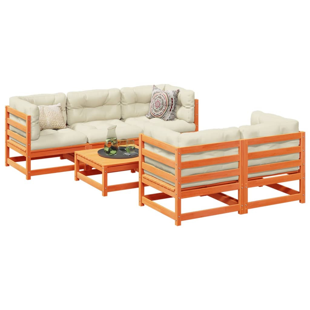 vidaXL 6-delige Loungeset met kussens massief grenenhout wasbruin