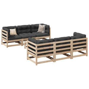 vidaXL 7-delige Loungeset met kussens massief grenenhout