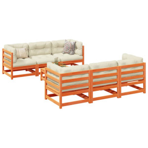 vidaXL 7-delige Loungeset met kussens massief grenenhout wasbruin