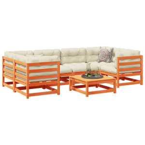 vidaXL 7-delige Loungeset met kussens massief grenenhout wasbruin