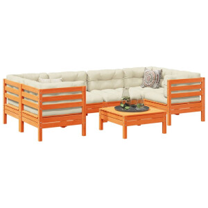 vidaXL 7-delige Loungeset met kussens massief grenenhout wasbruin