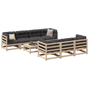 vidaXL 8-delige Loungeset met kussens massief grenenhout