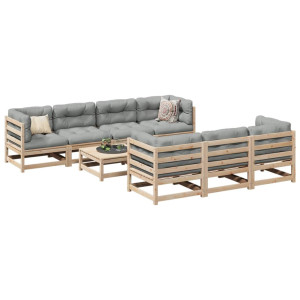 vidaXL 8-delige Loungeset met kussens massief grenenhout