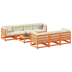 vidaXL 8-delige Loungeset met kussens massief grenenhout wasbruin