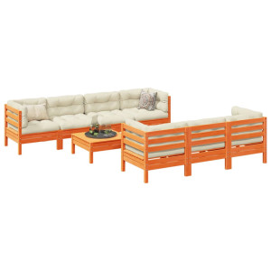 vidaXL 8-delige Loungeset met kussens massief grenenhout wasbruin