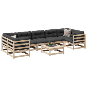 vidaXL 8-delige Loungeset met kussens massief grenenhout