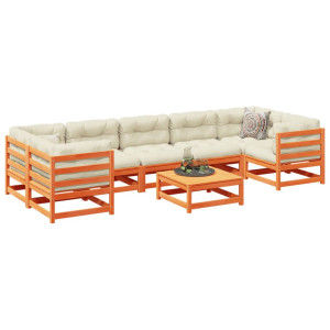 vidaXL 8-delige Loungeset met kussens massief grenenhout wasbruin