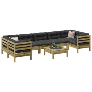vidaXL 8-delige Loungeset met kussens geïmpregneerd grenenhout