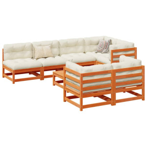 vidaXL 8-delige Loungeset met kussens massief grenenhout wasbruin