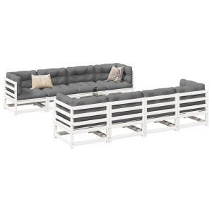 vidaXL 9-delige Loungeset massief grenenhout wit