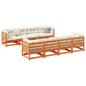 vidaXL 9-delige Loungeset met kussens massief grenenhout wasbruin