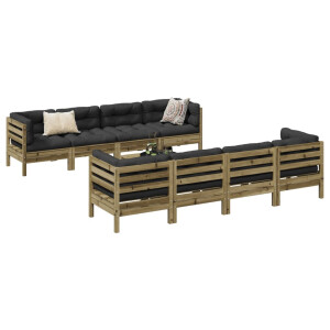 vidaXL 9-delige Loungeset met kussens geïmpregneerd grenenhout