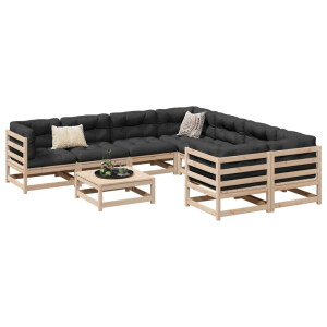 vidaXL 9-delige Loungeset met kussens massief grenenhout