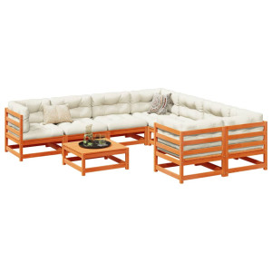 vidaXL 9-delige Loungeset met kussens massief grenenhout wasbruin