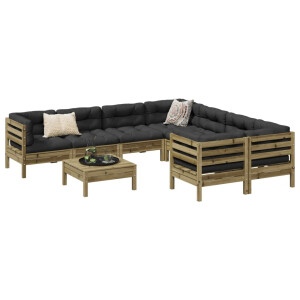 vidaXL 9-delige Loungeset met kussens geïmpregneerd grenenhout