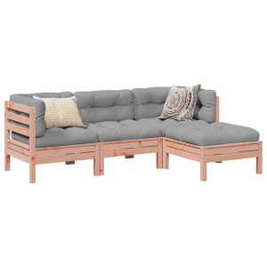 vidaXL 4-delige Loungeset met kussens massief douglas vurenhout