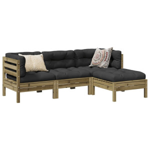 vidaXL 4-delige Loungeset met kussens geïmpregneerd grenenhout