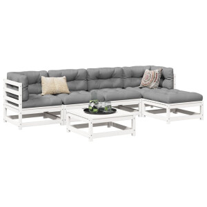 vidaXL 6-delige Loungeset massief grenenhout wit