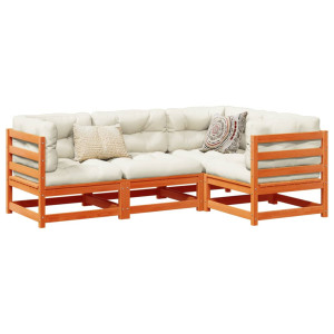 vidaXL 4-delige Loungeset met kussens massief grenenhout wasbruin