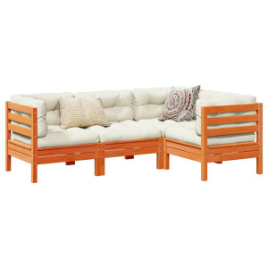 vidaXL 4-delige Loungeset met kussens massief grenenhout wasbruin