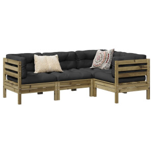 vidaXL 4-delige Loungeset met kussens geïmpregneerd grenenhout