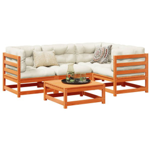 vidaXL 5-delige Loungeset met kussens massief grenenhout wasbruin